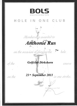 Ton Rus, hole in one certificaat